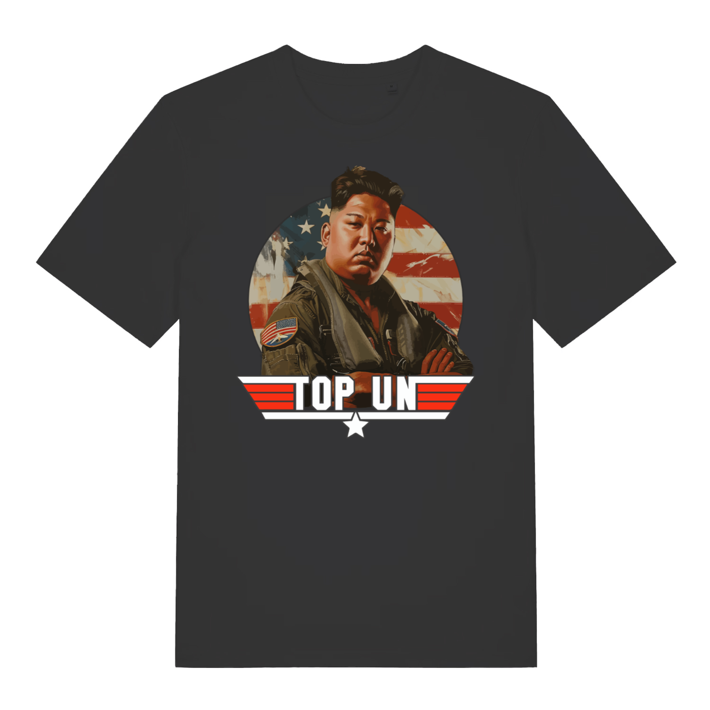 Black Top Un men’s funny graphic t-shirt with classic Kim Jong-un Top Gun parody design  