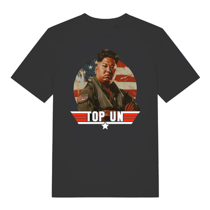 Black Top Un men’s funny graphic t-shirt with classic Kim Jong-un Top Gun parody design  