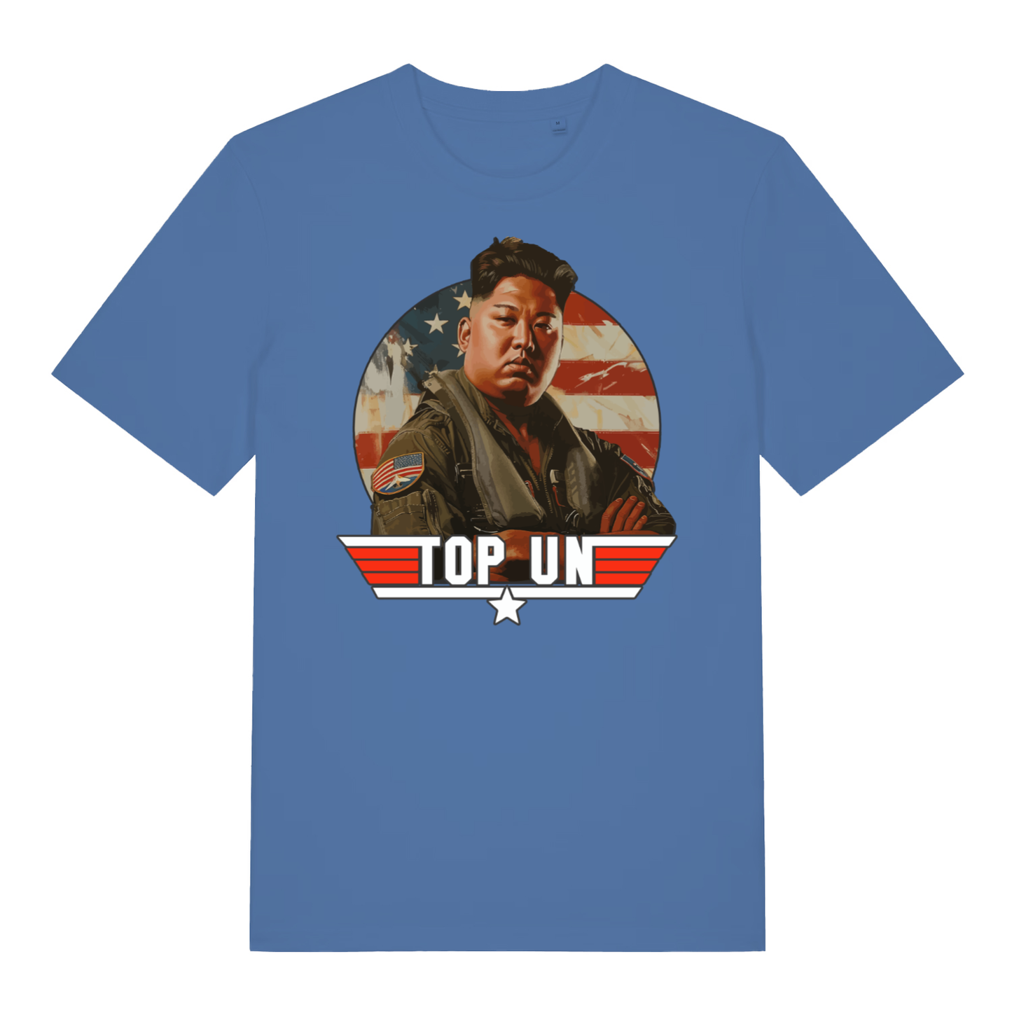 Bright blue Top Un men’s funny graphic t-shirt featuring witty political satire print  