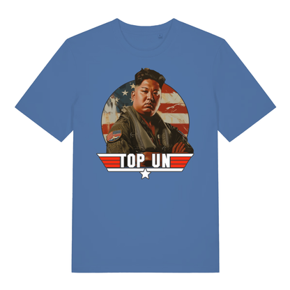 Bright blue Top Un men’s funny graphic t-shirt featuring witty political satire print  