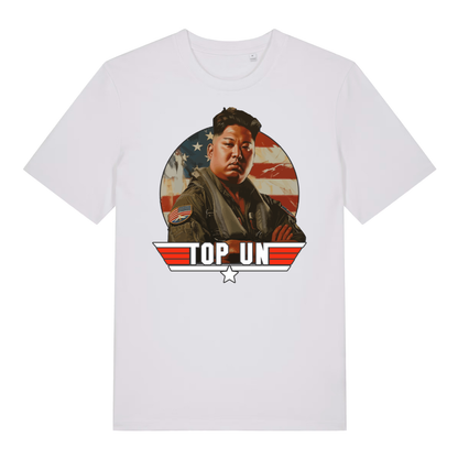 White Top Un men’s funny graphic t-shirt featuring ultimate Top Gun satire print  