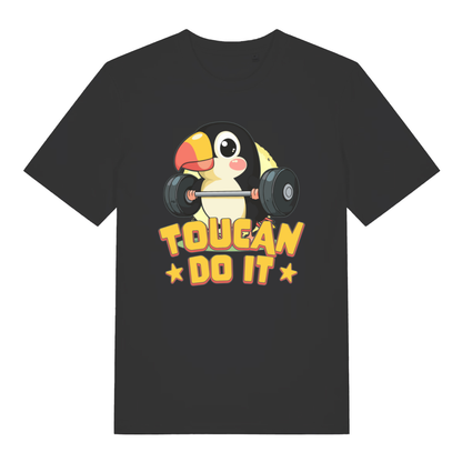 Black Toucan Do It men’s funny graphic t-shirt with classic cartoon toucan lifting design  