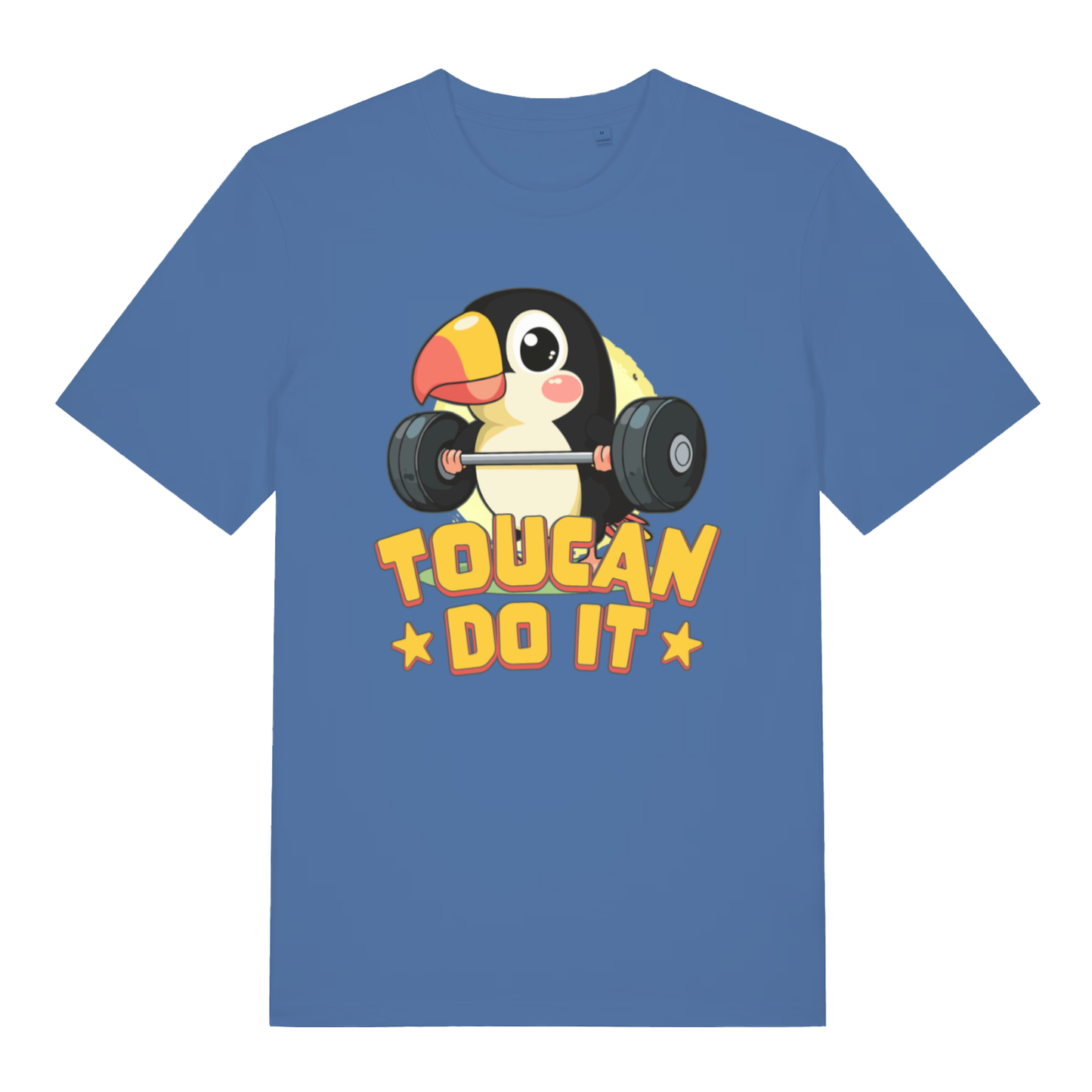 Bright blue Toucan Do It men’s funny graphic t-shirt featuring witty animal pun print  