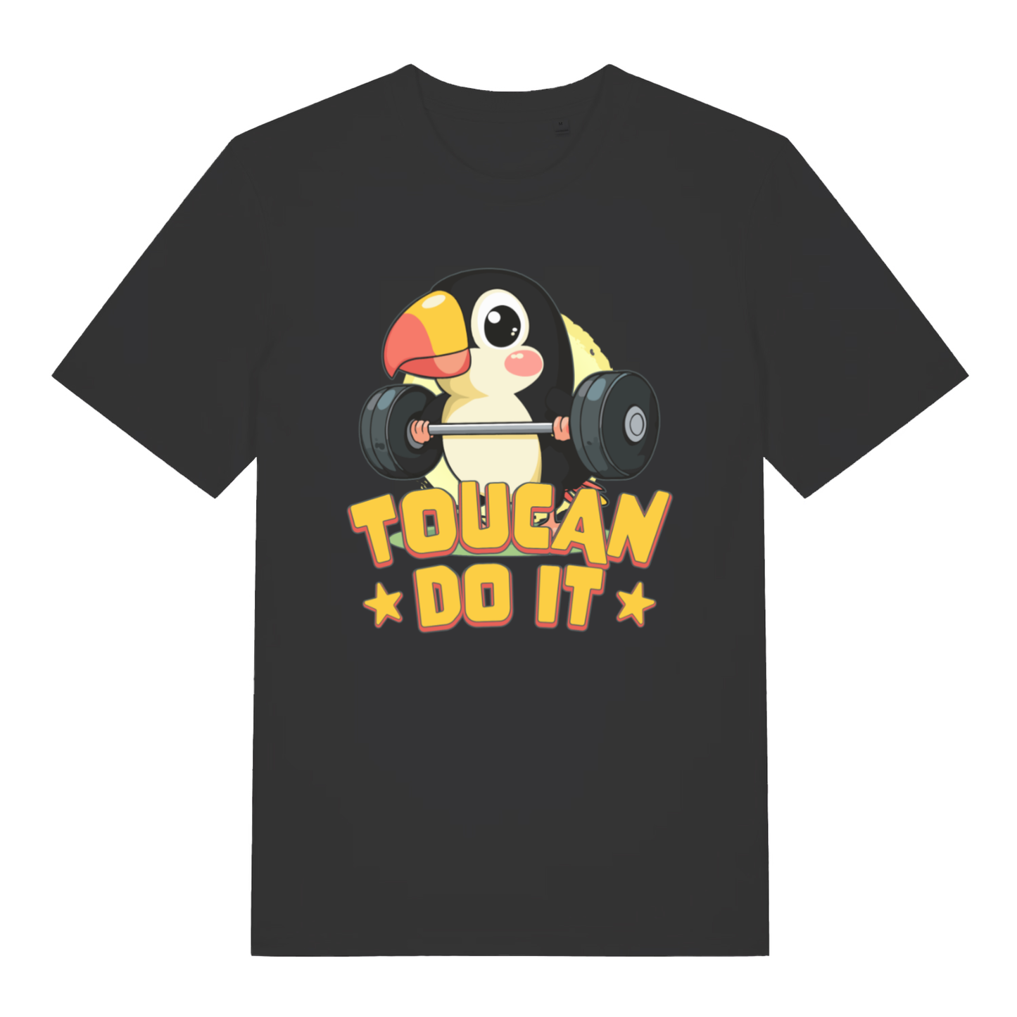 Black Toucan Do It women’s funny graphic t-shirt with classic cartoon toucan lifting design  