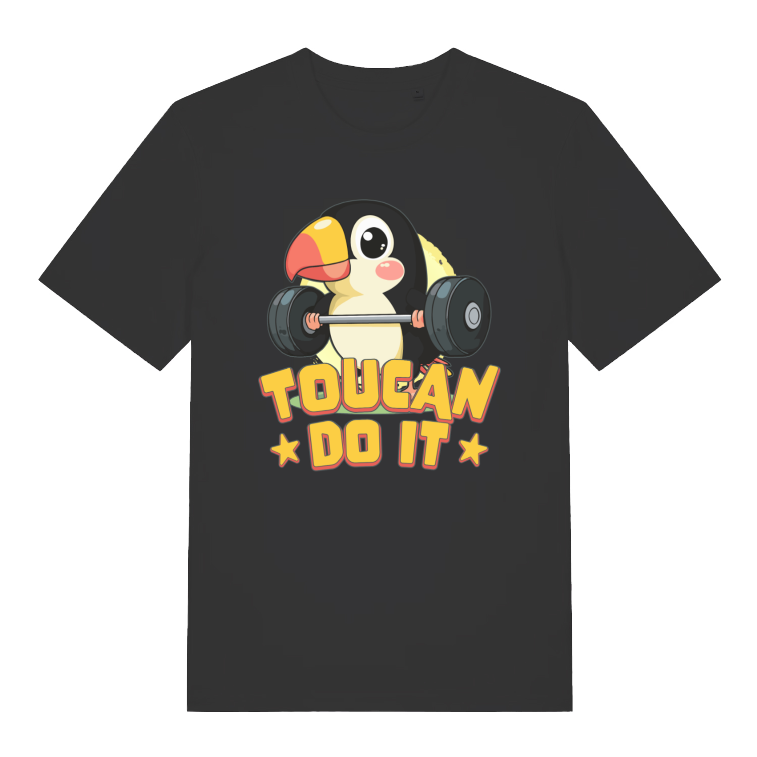 Black Toucan Do It women’s funny graphic t-shirt with classic cartoon toucan lifting design  