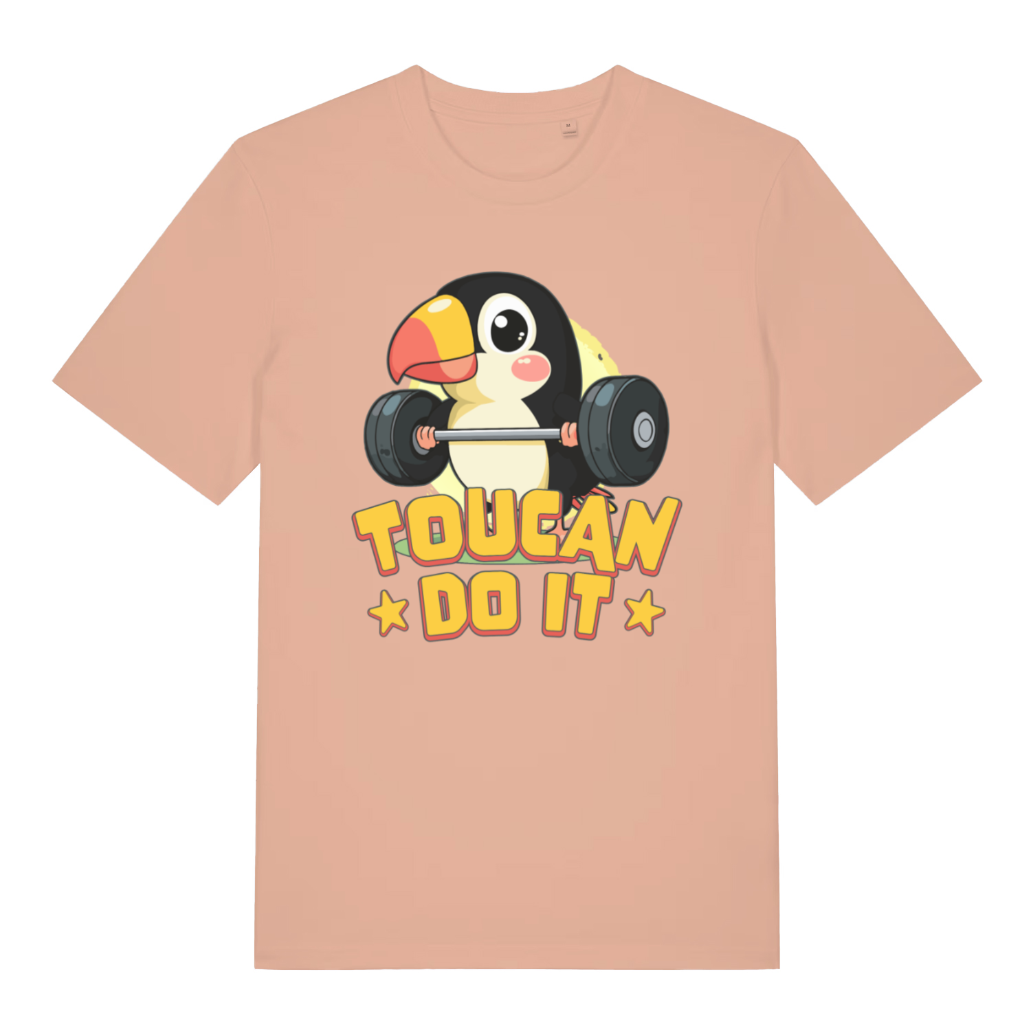 Peach Toucan Do It women’s funny graphic t-shirt showing classic toucan powerlifting design  