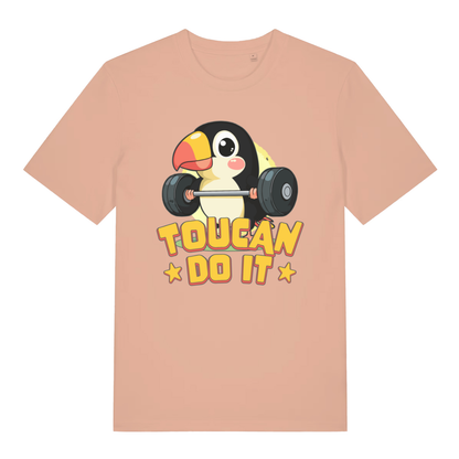 Peach Toucan Do It women’s funny graphic t-shirt showing classic toucan powerlifting design  