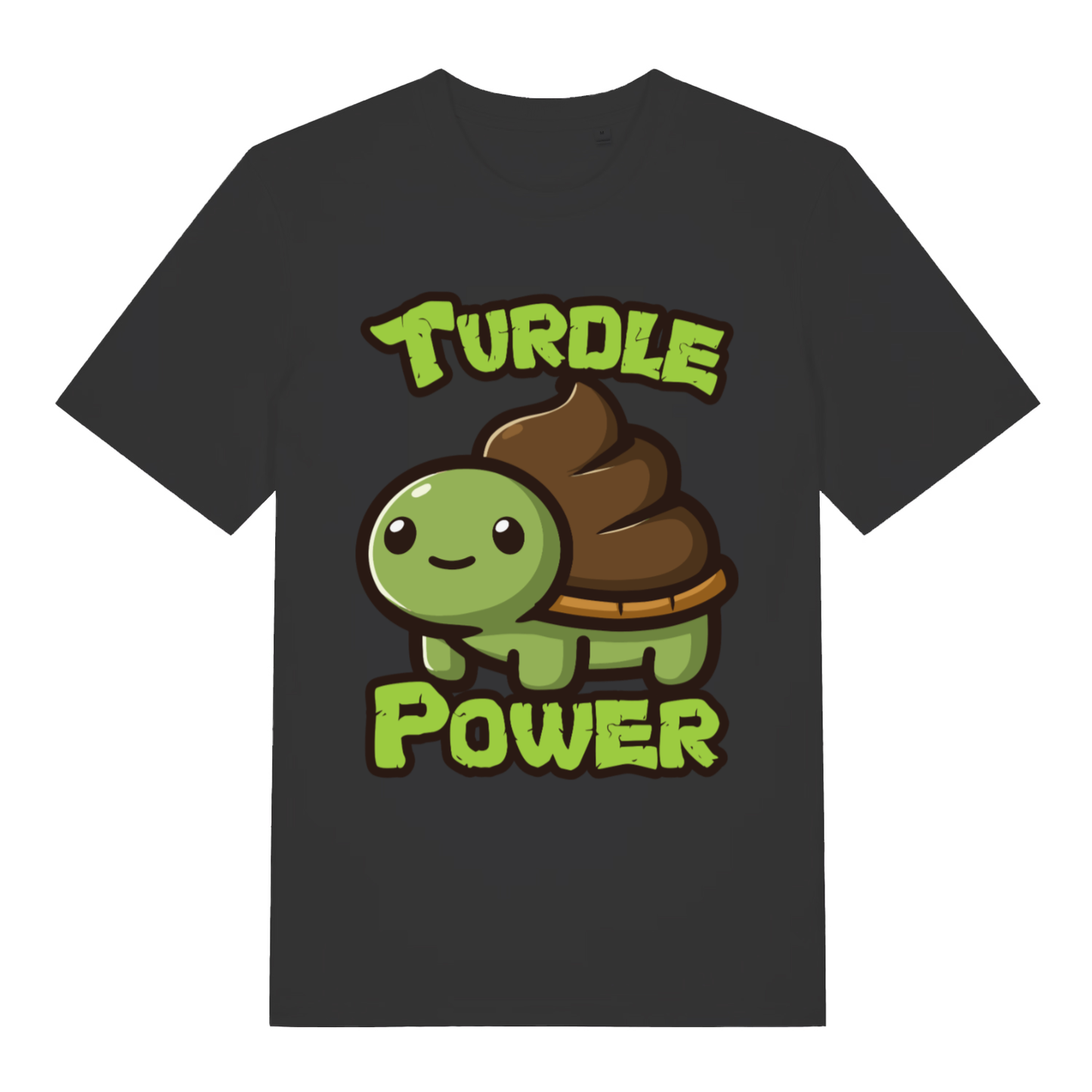 Black Turdle Power men’s funny graphic t-shirt with classic cartoon turtle and turd design  
