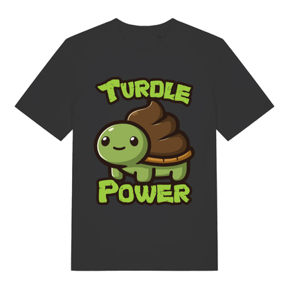 Black Turdle Power men’s funny graphic t-shirt with classic cartoon turtle and turd design  