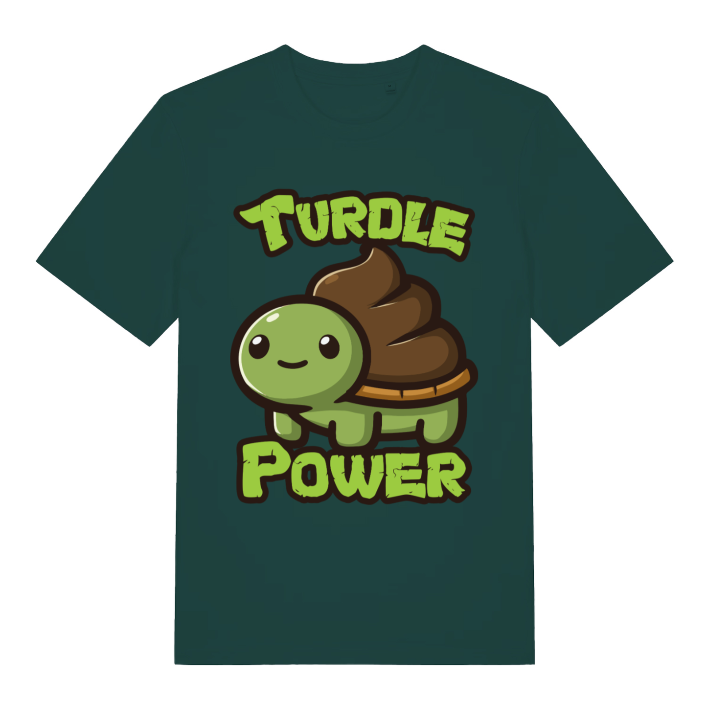 Glazed green Turdle Power men’s funny graphic t-shirt with bold turdle power graphic  