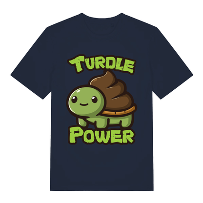 Navy Turdle Power men’s funny graphic t-shirt showing classic turtle with soft-serve shell design  