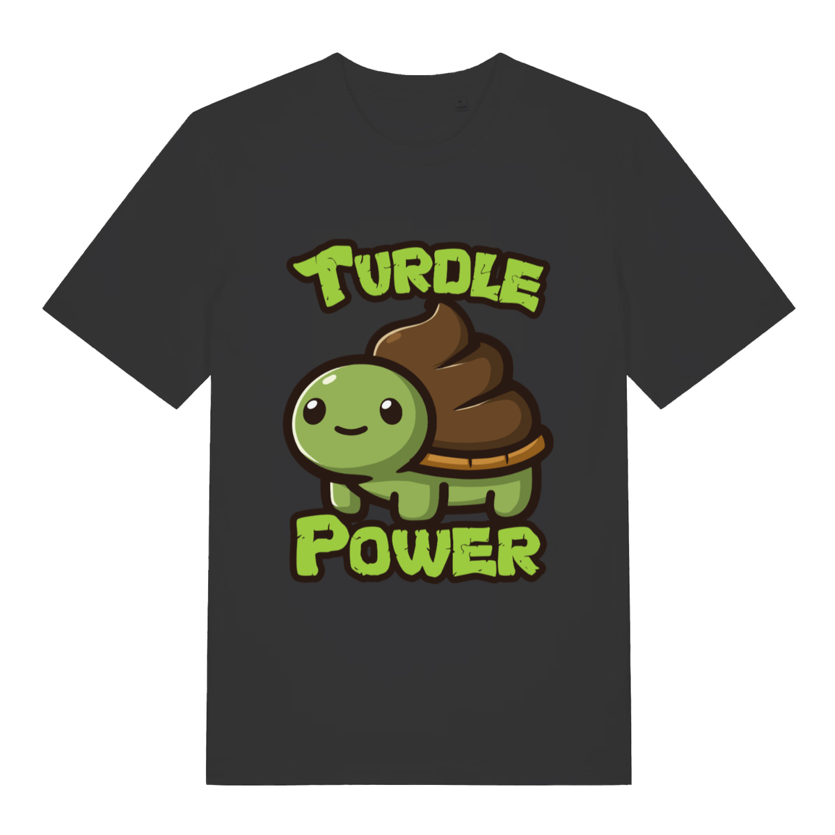 Black Turdle Power women’s funny graphic t-shirt with classic cartoon turtle and turd design  