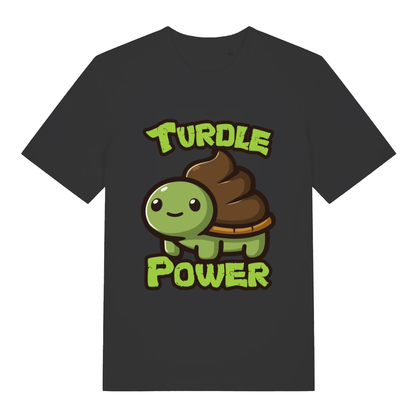 Black Turdle Power women’s funny graphic t-shirt with classic cartoon turtle and turd design  