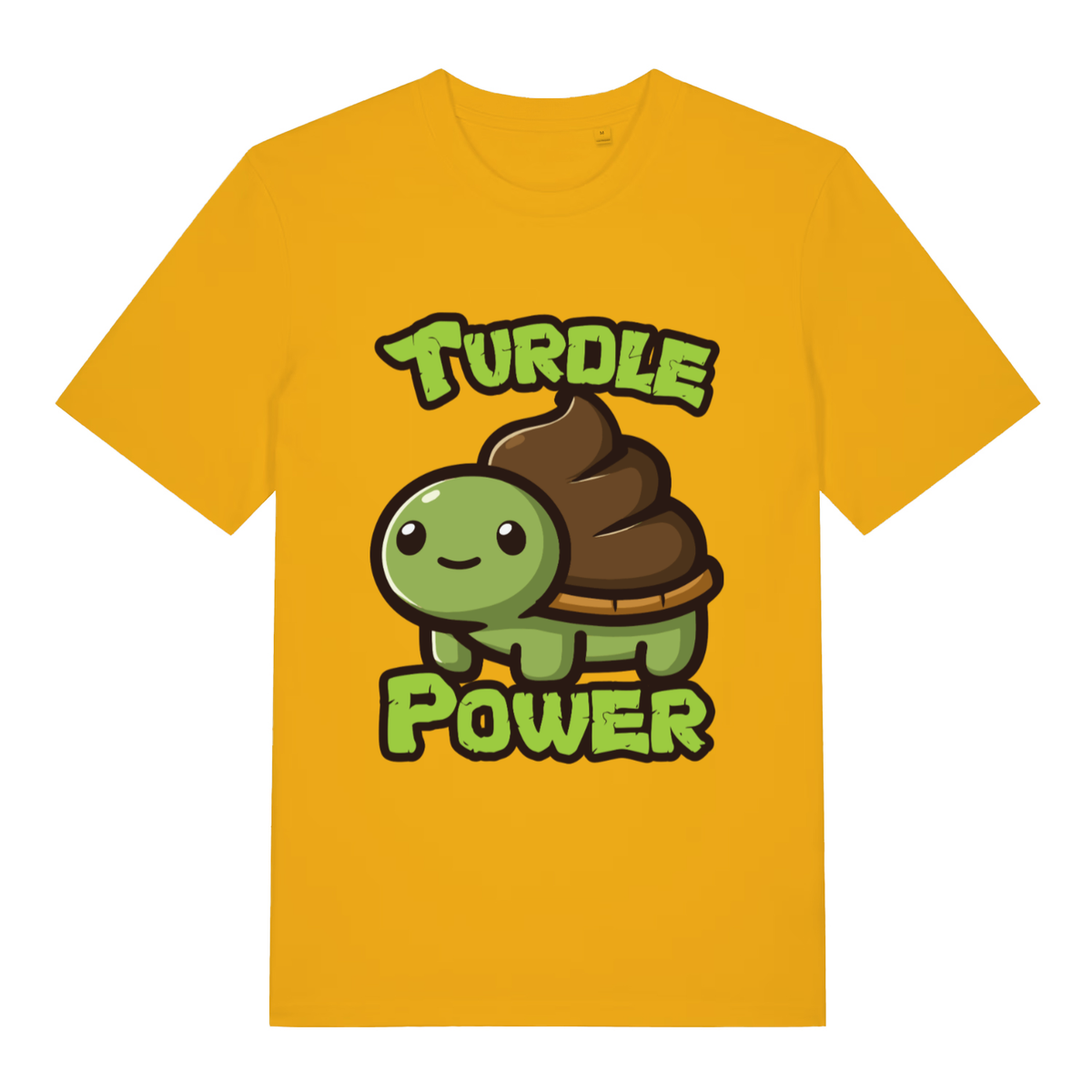 Yellow Turdle Power women’s funny graphic t-shirt with classic cartoon turtle and turd design  