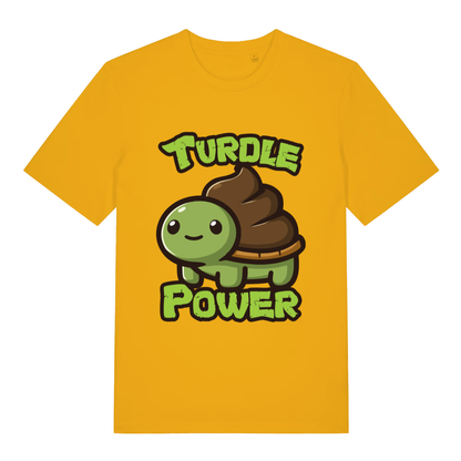 Yellow Turdle Power women’s funny graphic t-shirt with classic cartoon turtle and turd design  