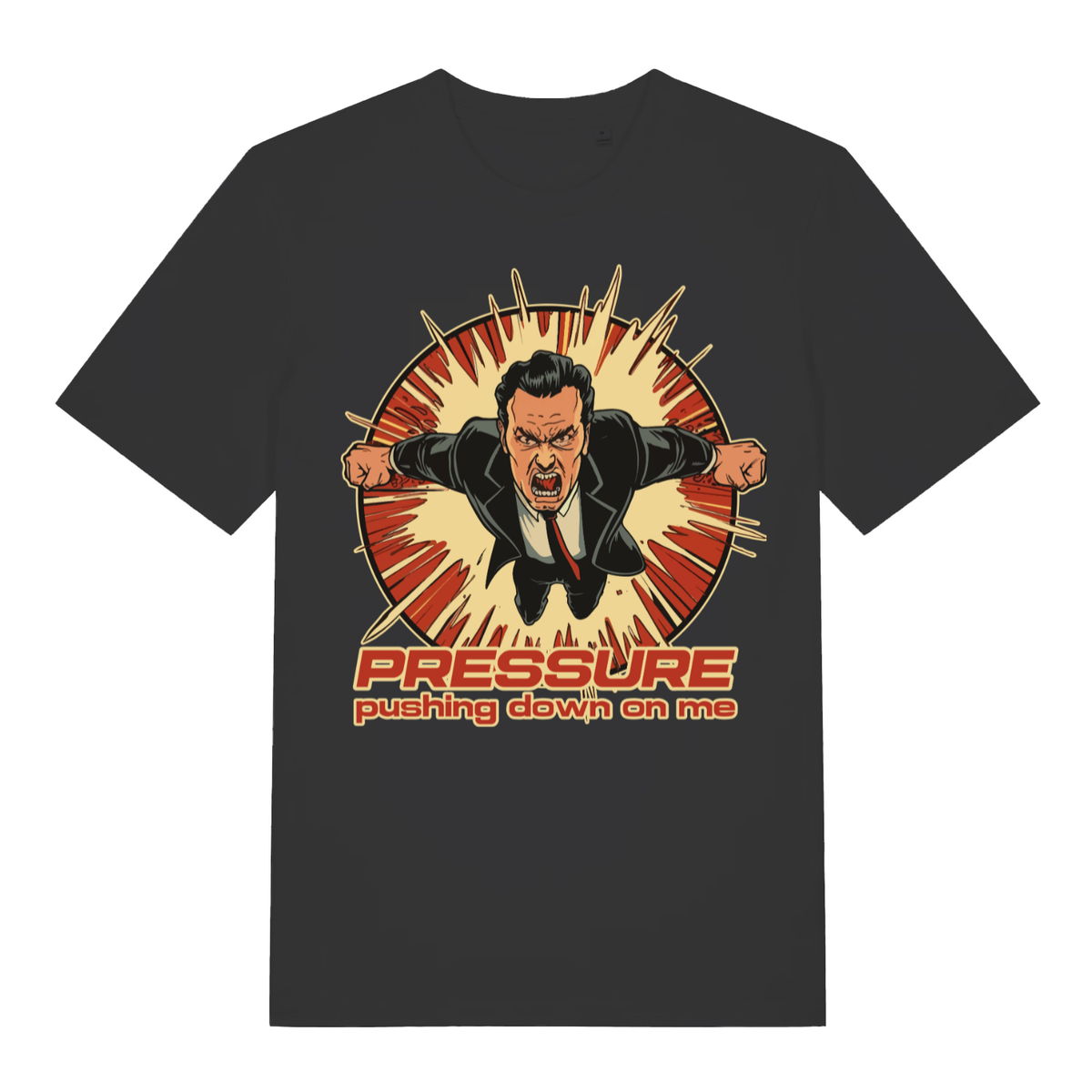 Black Under Pressure men’s funny graphic t-shirt with classic comic pressure explosion design  