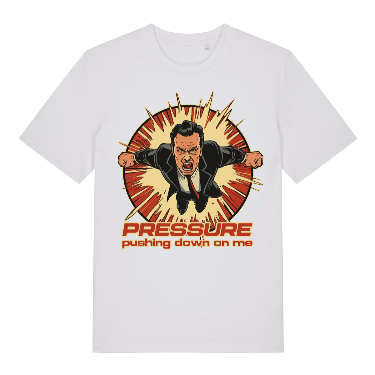 White Under Pressure men’s funny graphic t-shirt featuring ultimate music-inspired pressure print  