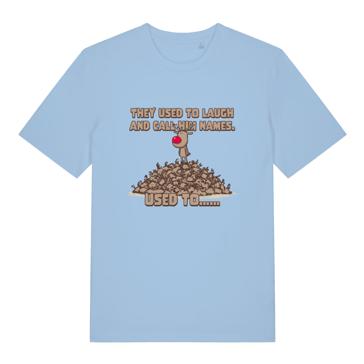 Light blue Used To Laugh men’s funny Christmas t-shirt with bold they used to laugh graphic  