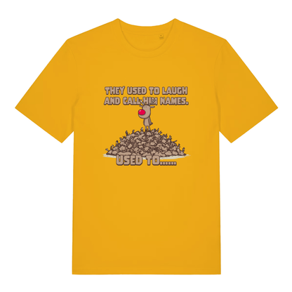 Yellow Used To Laugh men’s funny Christmas t-shirt featuring ultimate dark Christmas banter print  