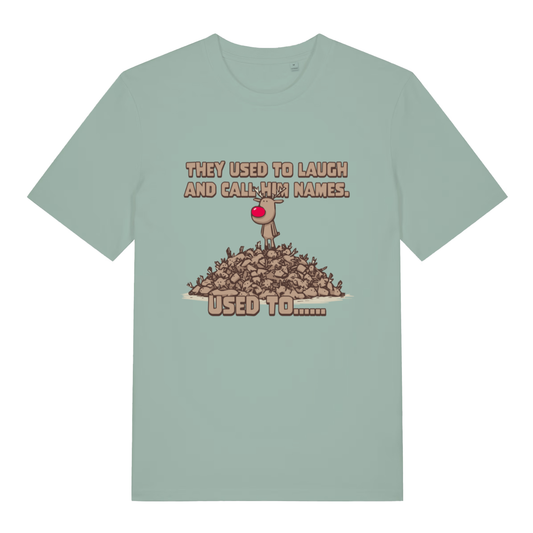 Aloe Used To Laugh women’s funny Christmas t-shirt with classic Rudolph pile of reindeer design  