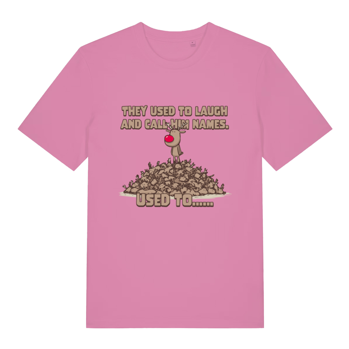Pink Used To Laugh women’s funny Christmas t-shirt with bold they used to laugh graphic  