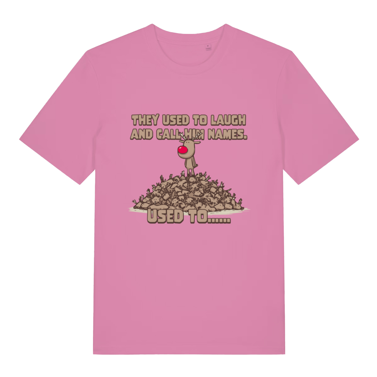 Pink Used To Laugh women’s funny Christmas t-shirt with bold they used to laugh graphic  