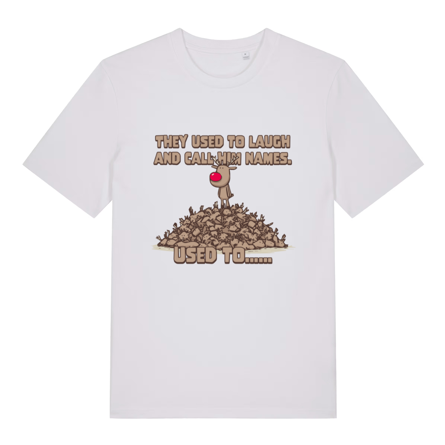 White Used To Laugh women’s funny Christmas t-shirt featuring ultimate dark Christmas banter print  