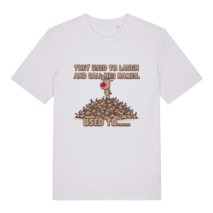White Used To Laugh women’s funny Christmas t-shirt featuring ultimate dark Christmas banter print  