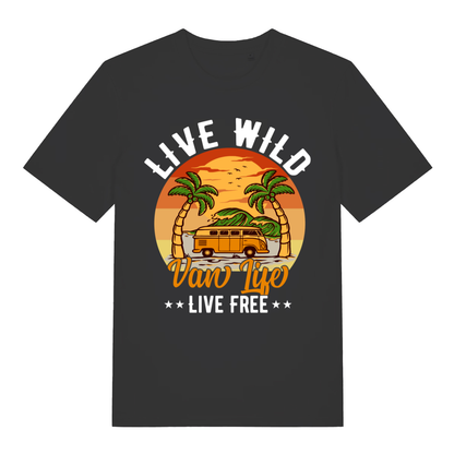 Black Van Life Wild men’s funny graphic t-shirt with classic retro camper van beach design  
