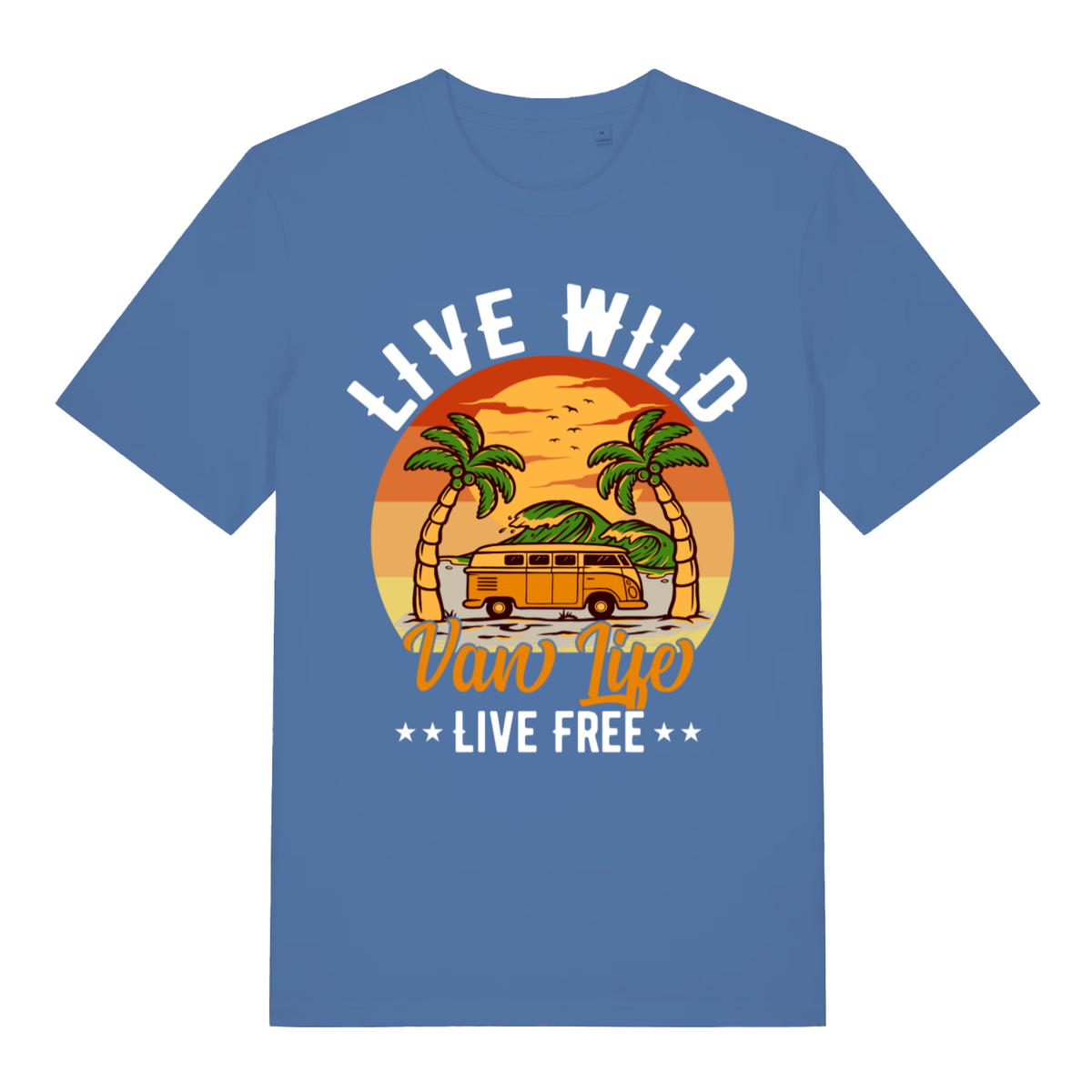 Blue Van Life Wild men’s funny graphic t-shirt featuring witty van life live free print  