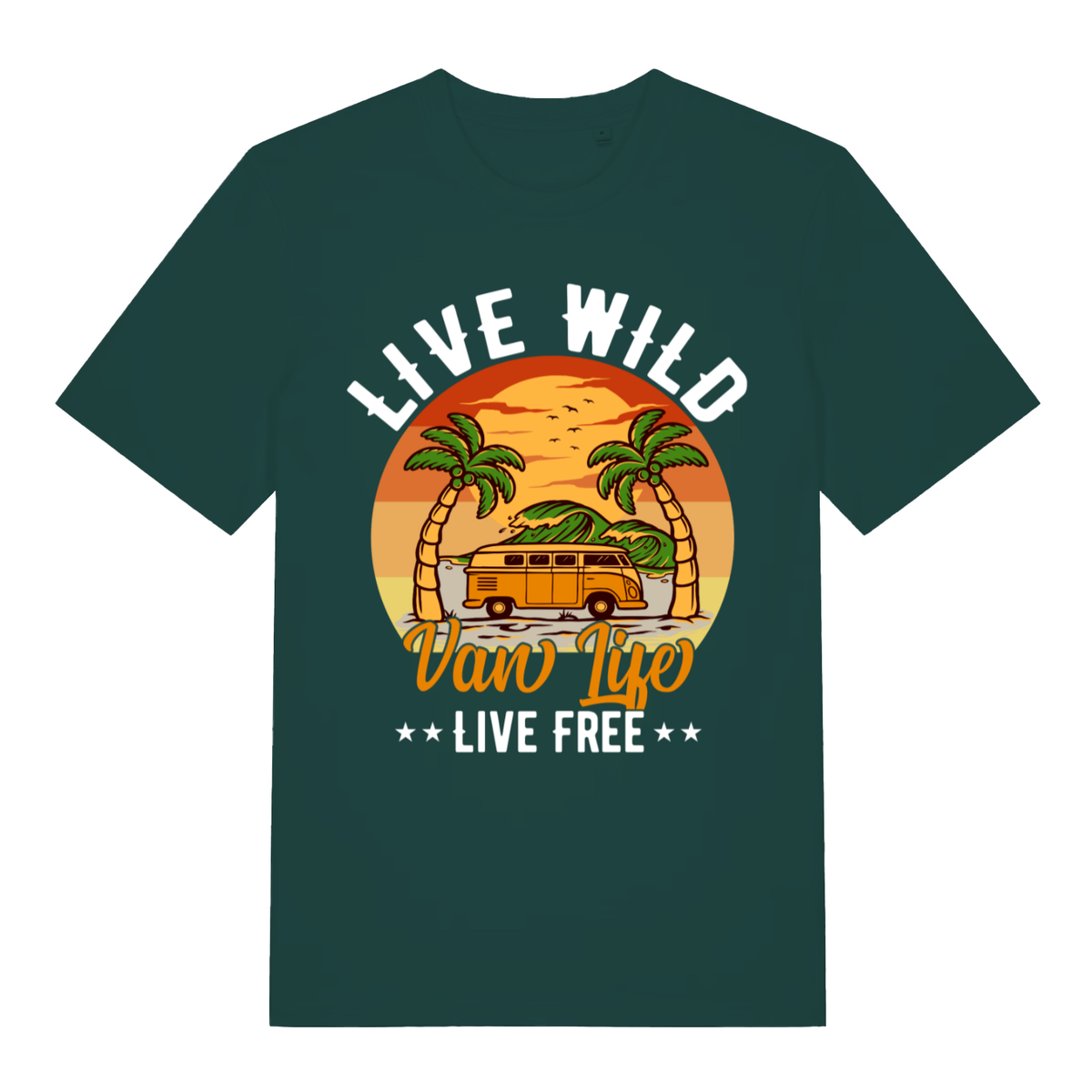 Green Van Life Wild men’s funny graphic t-shirt with bold live wild camper van graphic  