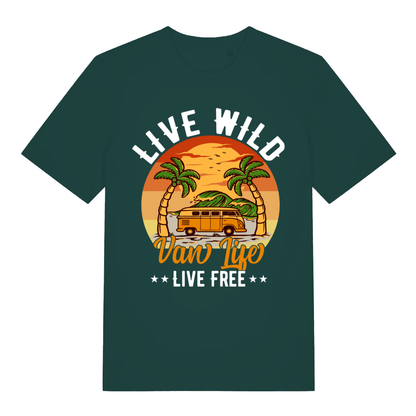 Green Van Life Wild men’s funny graphic t-shirt with bold live wild camper van graphic  