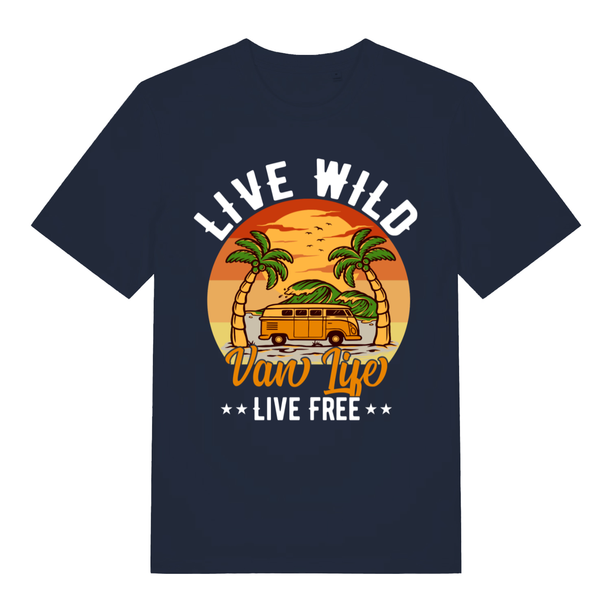 Navy Van Life Wild men’s funny graphic t-shirt featuring ultimate van life live free print  
