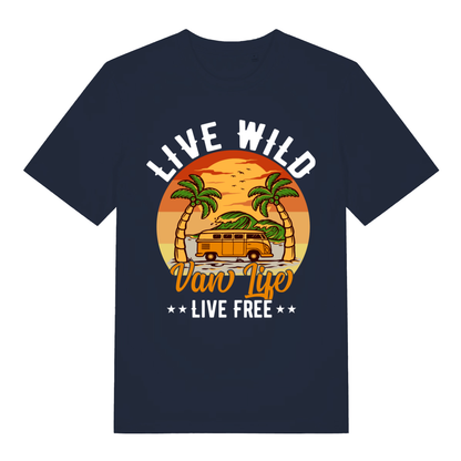 Navy Van Life Wild men’s funny graphic t-shirt featuring ultimate van life live free print  
