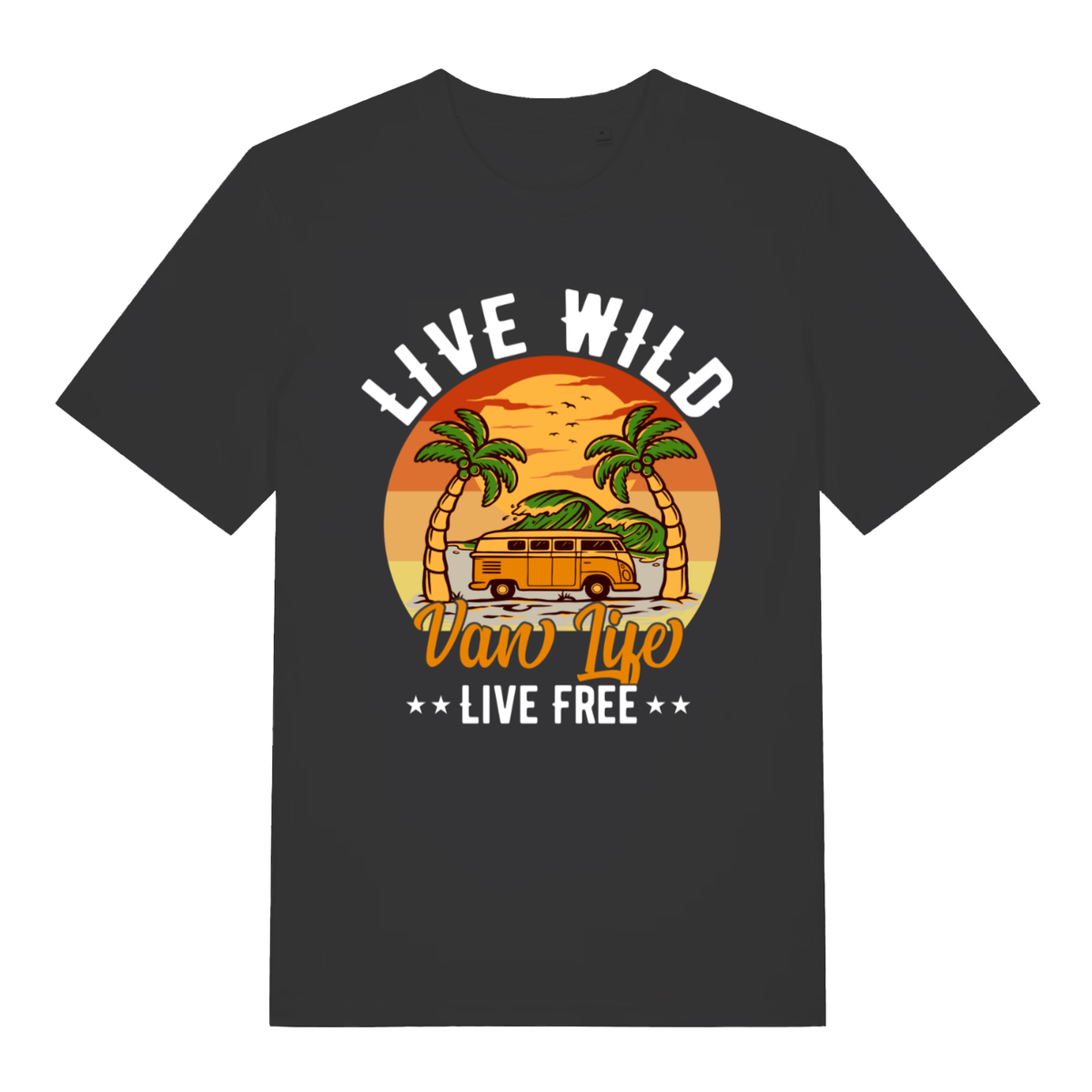 Black Van Life Wild women’s funny graphic t-shirt with classic retro camper van beach design  
