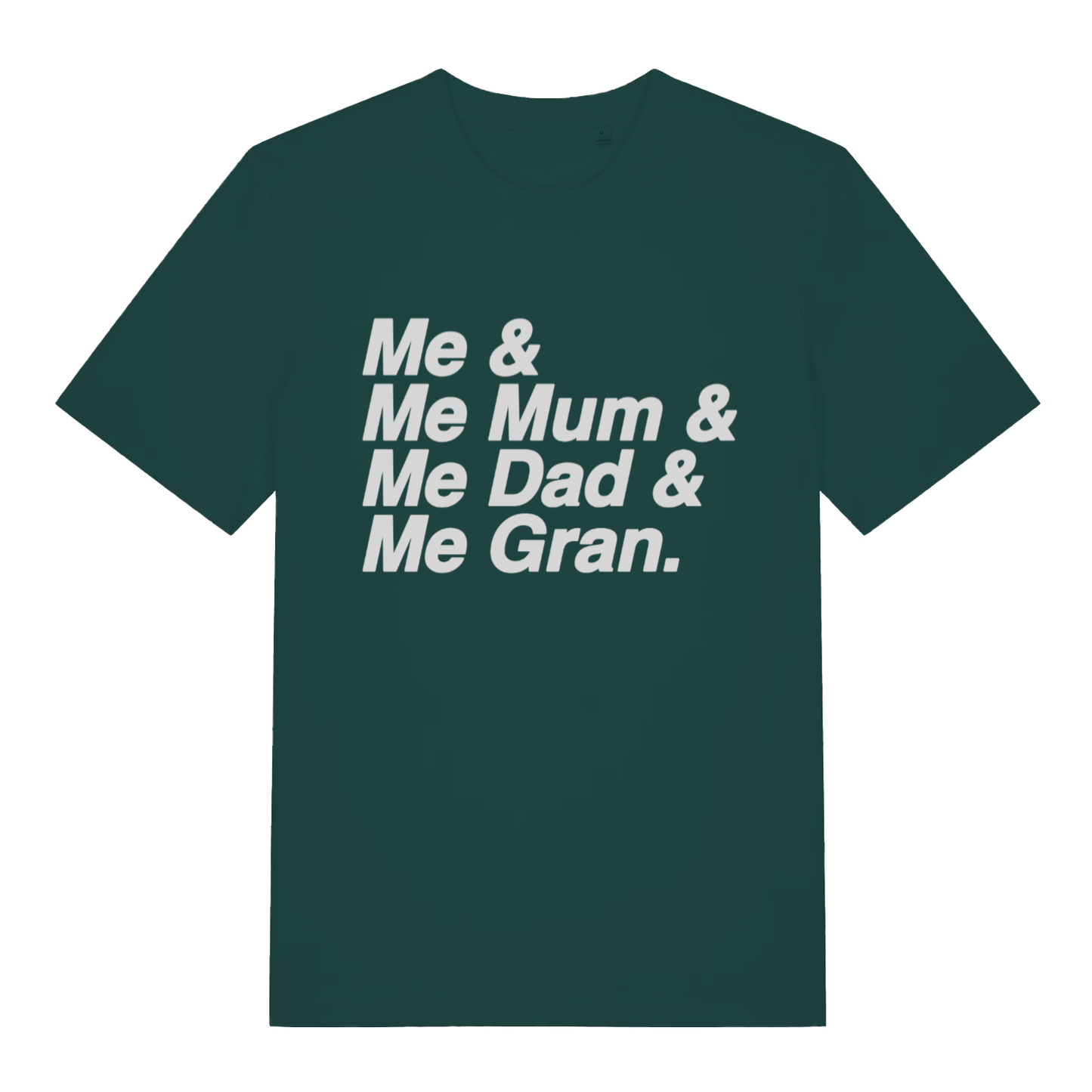 Green Vindaloo men’s funny slogan t-shirt featuring witty Me Mum Dad Gran football banter print  