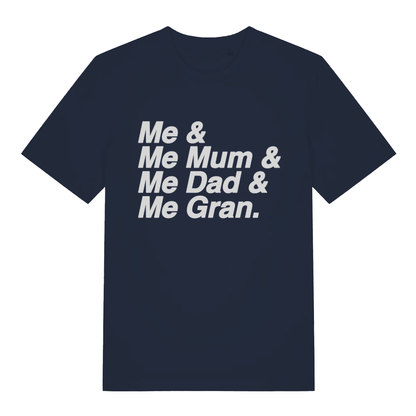 Navy Vindaloo men’s funny slogan t-shirt featuring ultimate Me Mum Dad Gran England football print  