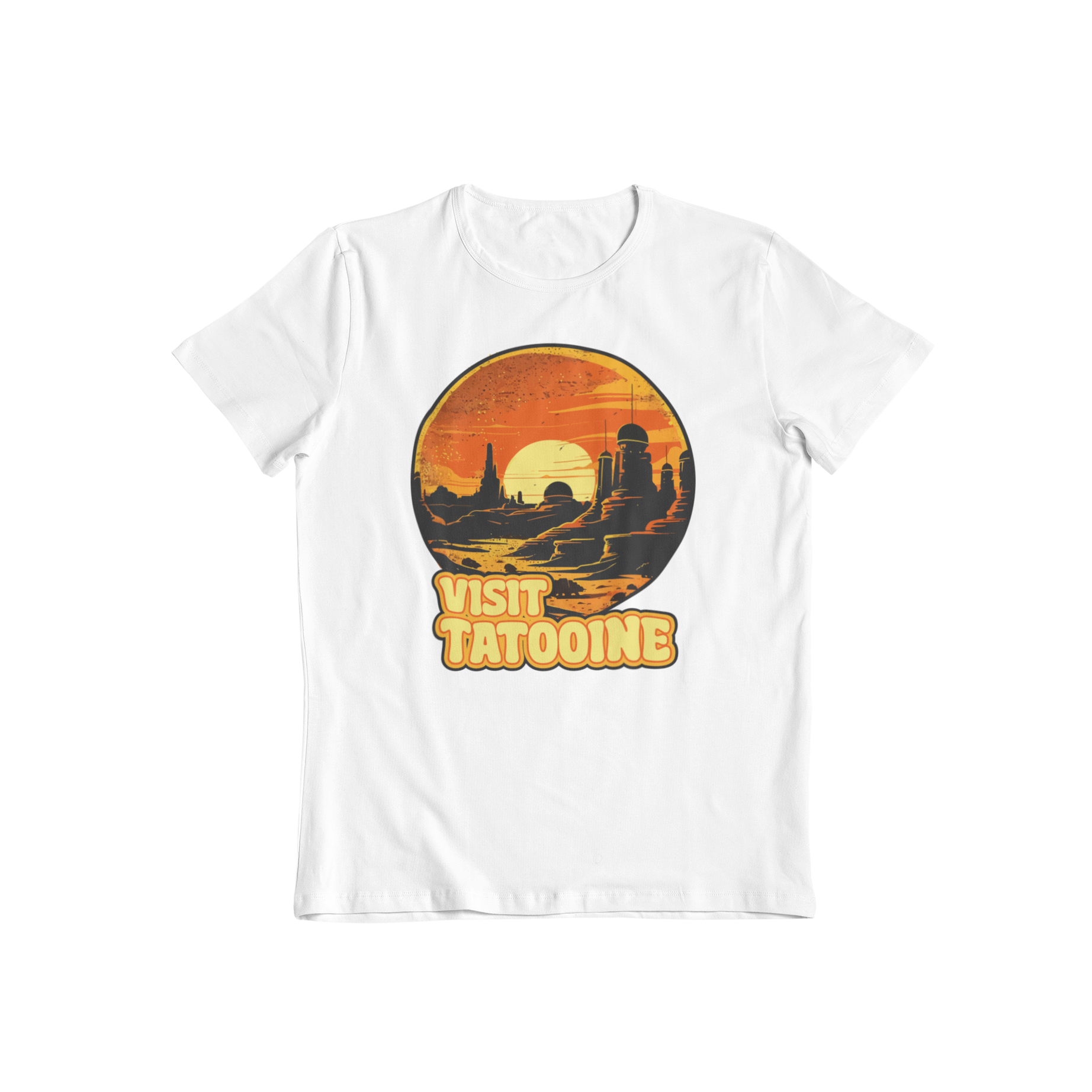 This Sci-Fi inspired t-shirt pays homage to Tatooine's rich history, as the Skywalkers once called it home. Despite its reputation as a hive of scum and villainy, Tatooine remains an intriguing destination for those seeking adventure. Grab your t-shirt now and show your support for Tatooine! 100% Unofficial Parody T-Shirt