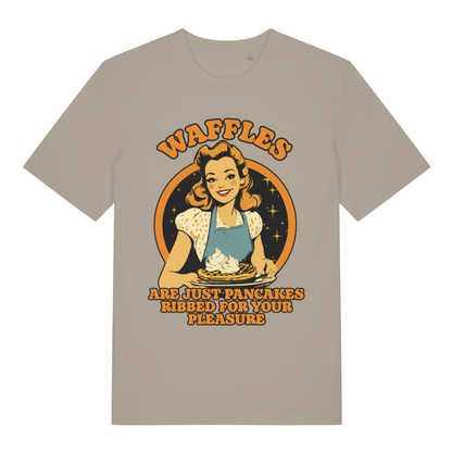 Beige Waffles men’s funny graphic t-shirt with cheeky retro housewife waffle design  