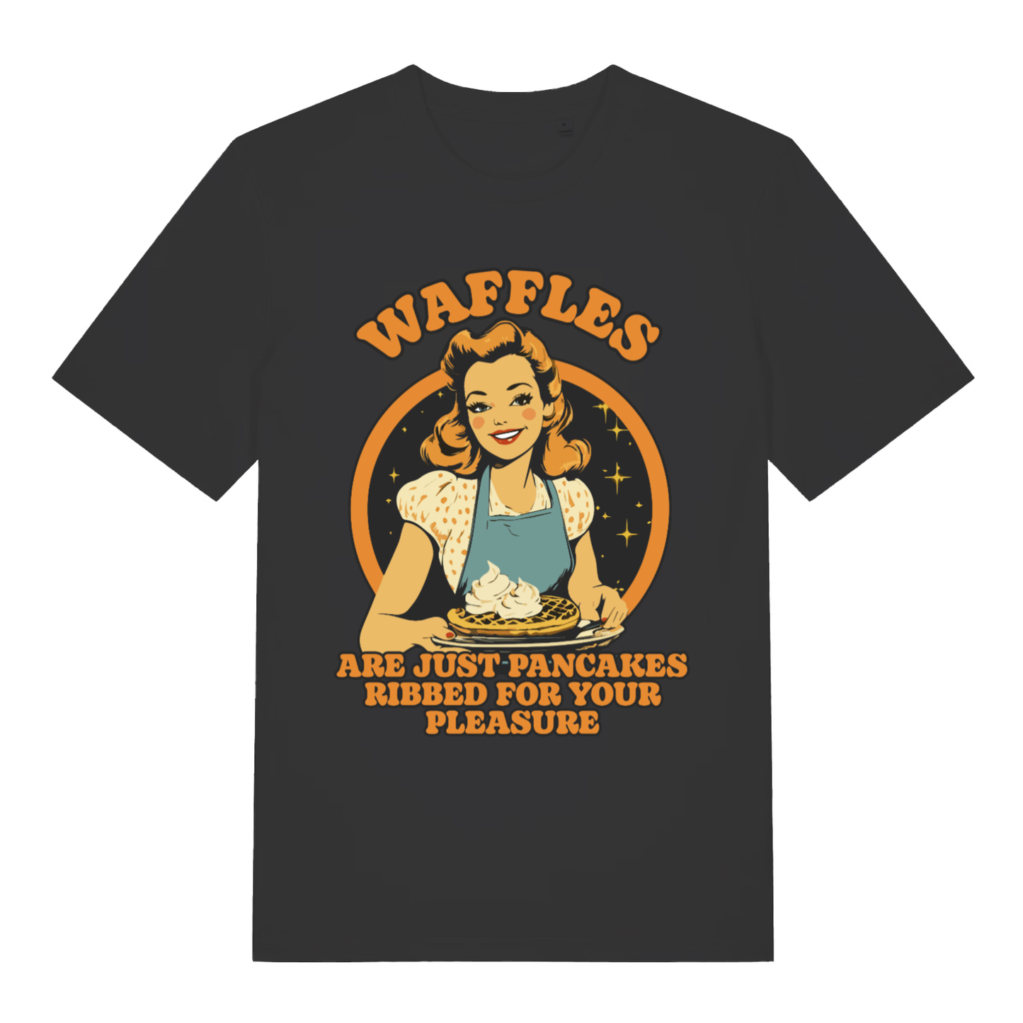 Black Waffles men’s funny graphic t-shirt featuring witty ribbed for your pleasure print  
