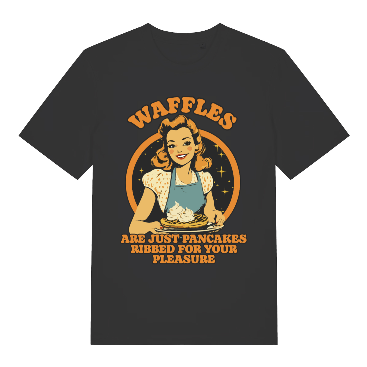 Black Waffles men’s funny graphic t-shirt featuring witty ribbed for your pleasure print  