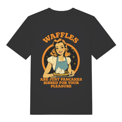 Black Waffles men’s funny graphic t-shirt featuring witty ribbed for your pleasure print  