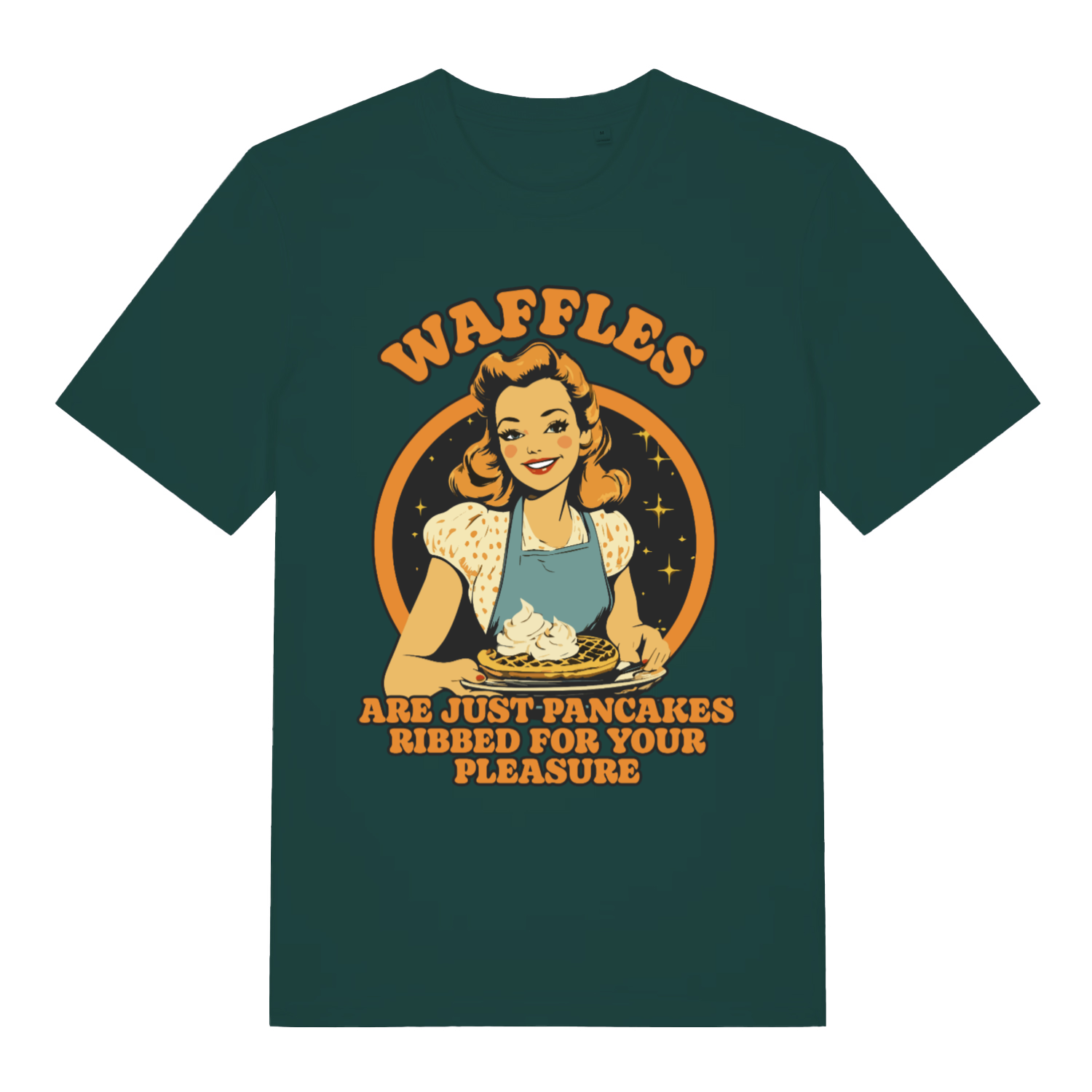 Green Waffles men’s funny graphic t-shirt showing classic pancakes ribbed for pleasure design  