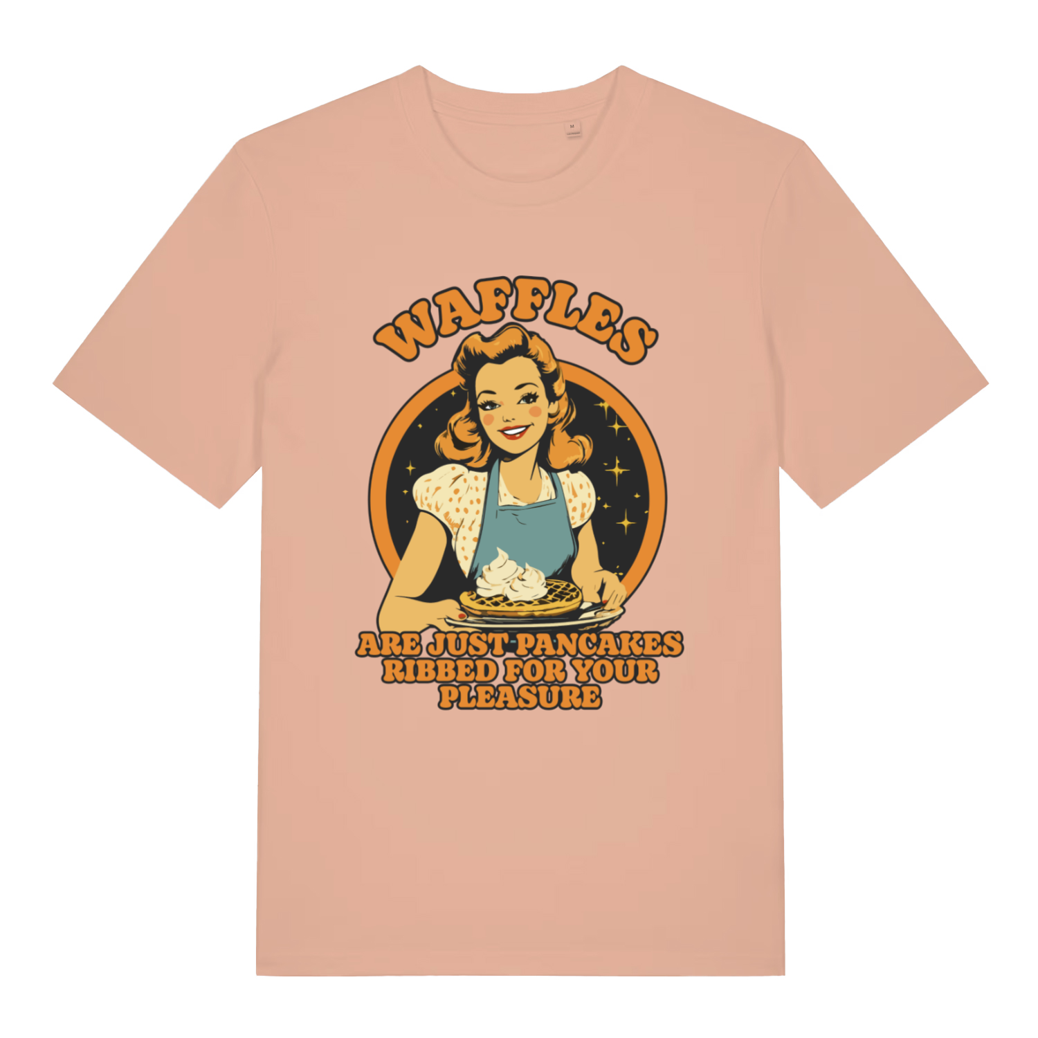 Peach Waffles women’s funny graphic t-shirt showing classic pancakes ribbed for pleasure design  