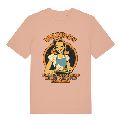 Peach Waffles women’s funny graphic t-shirt showing classic pancakes ribbed for pleasure design  