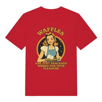 Red Waffles women’s funny graphic t-shirt with witty retro waffle joke design  