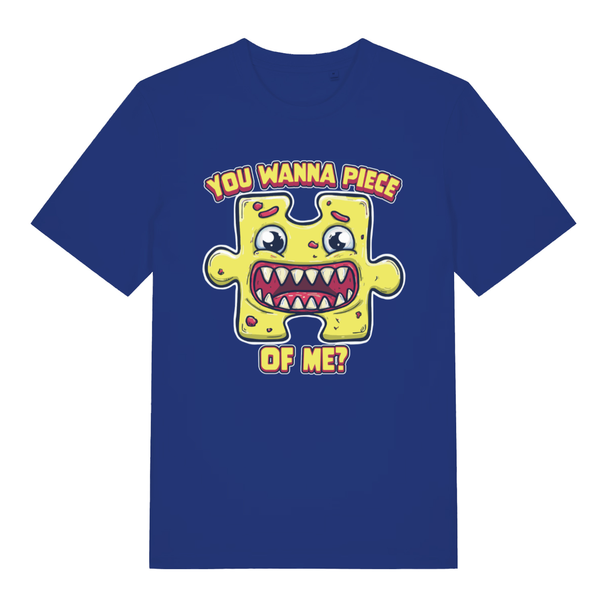 Blue Wanna Piece men’s funny graphic t-shirt featuring witty you wanna piece of me print  