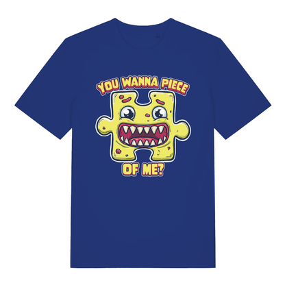 Blue Wanna Piece men’s funny graphic t-shirt featuring witty you wanna piece of me print  