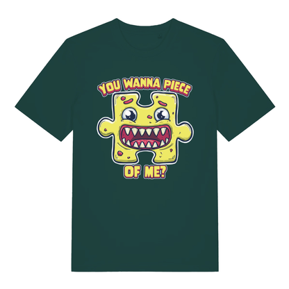 Green Wanna Piece men’s funny graphic t-shirt with bold furious puzzle piece graphic  