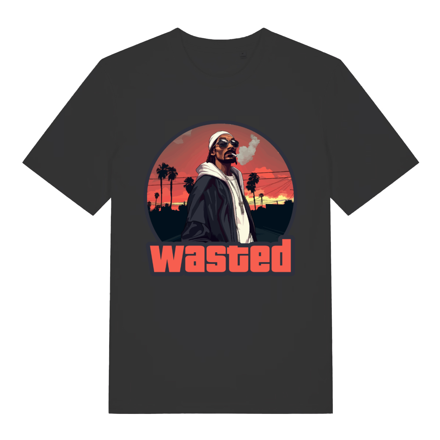 Black Wasted men’s funny graphic t-shirt with GTA style Snoop Dogg design  
